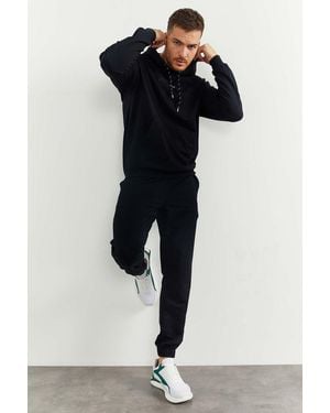 TOMMY LIFE Oversized Hooded Sweatshirt And Trousers Set - Black