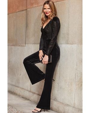 Sosandar Two Part Luxe Velvet Kick Flare Jumpsuit - Natural