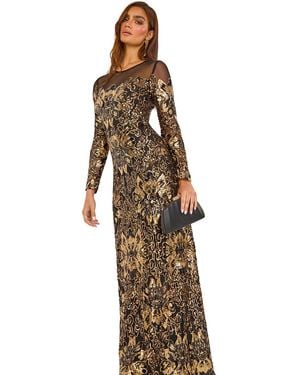 Ariella Floral Sequin Mesh Bodycon Maxi Dress - Natural