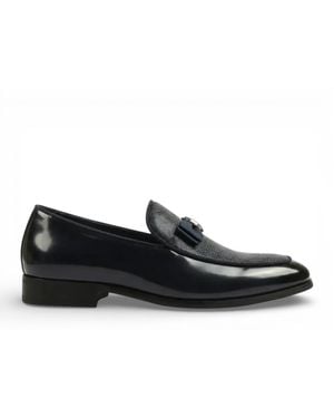 Infinity Leather Textured Front Iconic Buckle Bow Loafers Shoes Faux Leather - Black