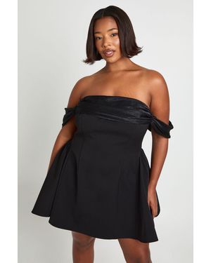 Boohoo Plus Velvet Bardot Mini Dress - Black