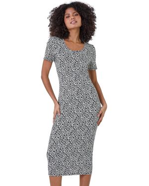 D.u.s.k Leopard Print Midi Stretch Dress - Grey