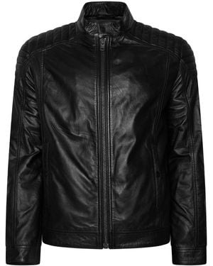 Barneys Originals Real Leather Quilted Shoulder Biker Jacket - Black