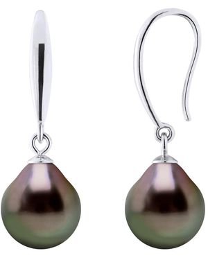 Ateliers Saint Germain Earrings Of 925 And Real Cultured Tahiti Pearls Pear 9-10 Mm - Metallic