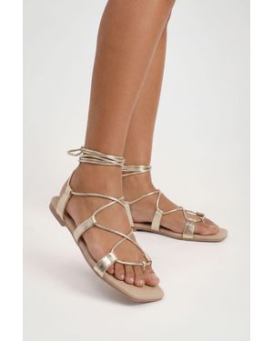 Boohoo Metallic Lace Up Gladiator Sandals