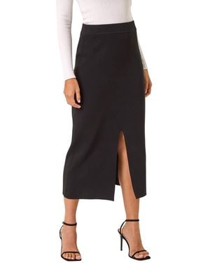Roman Front Split Knitted Midi Skirt - Black