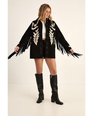 Nasty Gal Real Suede Embroidered Western Shirt - Black