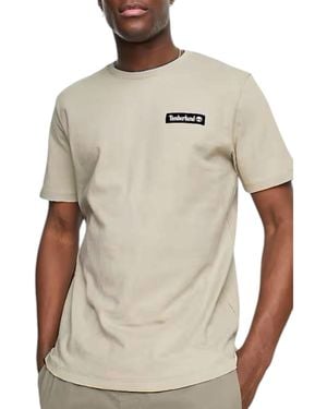 Timberland T Shirts Woven Badge Casual Top - Natural