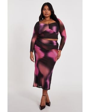 Quiz Curve Marble Midaxi Skirt - Red