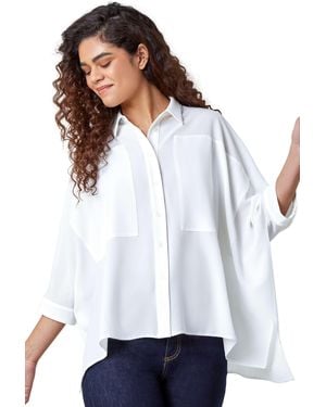 Roman Relaxed Smart Stretch Shirt Blouse Top - White