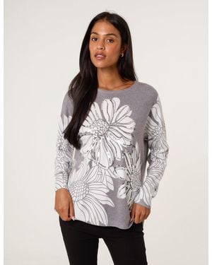 Blue Vanilla Large Sequin Flower Jumper - Grey