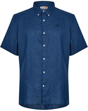 Timberland Linen Short Sleeve Oxford Shirt - Blue