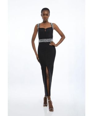 Karen Millen Bandage Figure Form Knit Embellished Maxi Dress - Black
