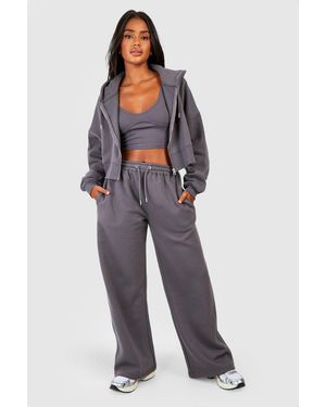 Boohoo Seam Detail Crop Top 3 Piece Hooded Tracksuit - Blue