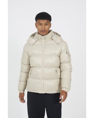 Brave Soul Hooded Padded Puffer Jacket With Detachable Hood - Natural