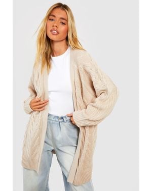 Boohoo Balloon Sleeve Mixed Cable Knitted Cardigan - White
