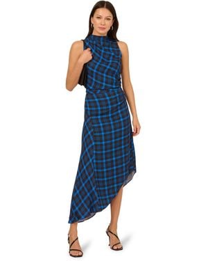 Adrianna Papell Plaid Asymmetrical Dress - Blue