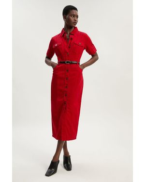 Karen Millen Petite Denim Short Sleeve Shirt Dress - Red