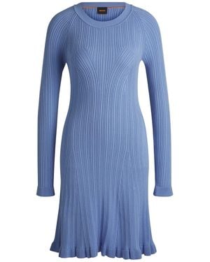 BOSS Crew Neck Long Sleeve Knee Length Jumper Dress - Blue