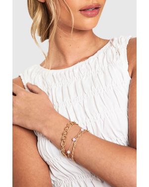 Boohoo 5 Pack Pearl Detail Layered Bracelets - Brown