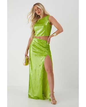 MissPap Sequin Split Leg Maxi Skirt - Green