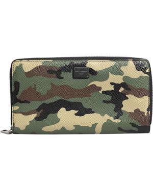 Dolce & Gabbana Multicolor Camouflage Logo Rits Rondom Continentale Portemonnee - Grijs