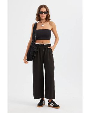 Hiccup Wide-Leg Low-Rise Trousers With Drawstring - Black