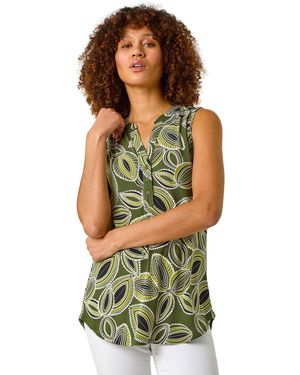 Roman Textured Leaf Print Vest Top - Green