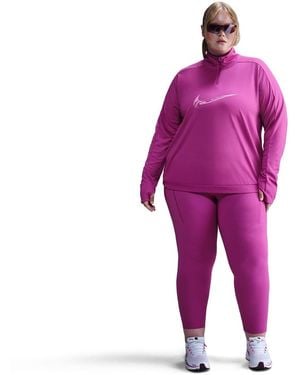 Nike Bold Logo Reflective Zip Neck Long Sleeve Athletic Top - Purple