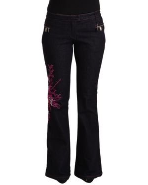 Exte Zwarte Katoen Stretch Middelhoog Taille Flared Denim Jeans