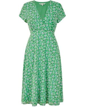 Yumi' Ditsy V-Neck Midi Wrap Dress - Green