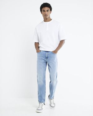 River Island Tapered Jeans Fit Denim Button Zip Cotton - Blue
