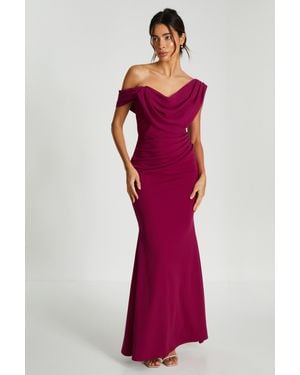Quiz Dark Asymmetric Cowl Neck Maxi Dress - Red