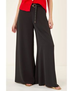 Roman Wide Leg Belt Tie Trouser - Black