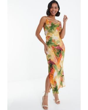 Quiz Satin Marble Print Midaxi Dress - Multicolour