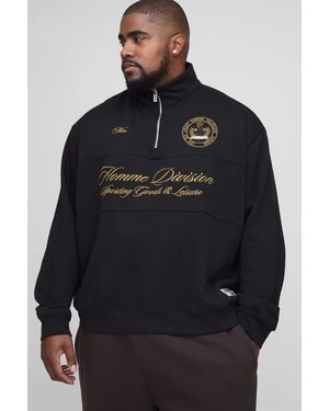 BoohooMAN Plus Oversized Boxy Homme Quarter Zip Funnel Neck Sweatshirt - Blue