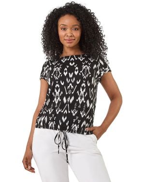 Roman Petite Aztec Stretch Drawstring Top - White