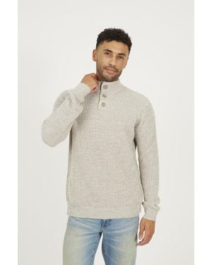 Brave Soul Funnel Neck Jumper With Buttons - Natural