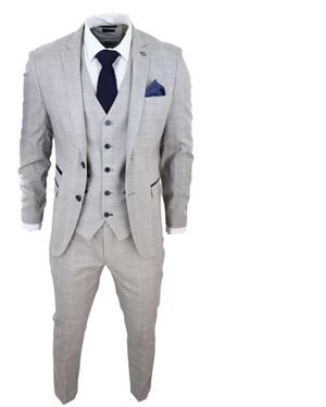 Paul Andrew 3 Piece Tan Check Tailored Fit Suit Velvet - Grey