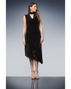 Wallis Velvet Tie Neck Tassel Midi Dress - Blue