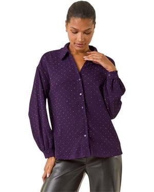 Roman Textured Stud Stretch Shirt - Purple