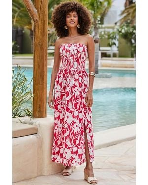 Sosandar Floral Print Bandeau Maxi Dress - Pink