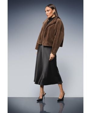 PRINCIPLES Faux Fur Wrap Neck Short Coat - Grey