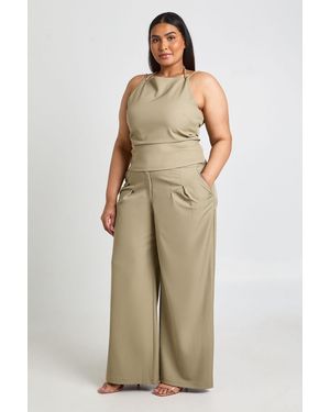 Boohoo Plus Tailored Wide Leg Trousers - Natural