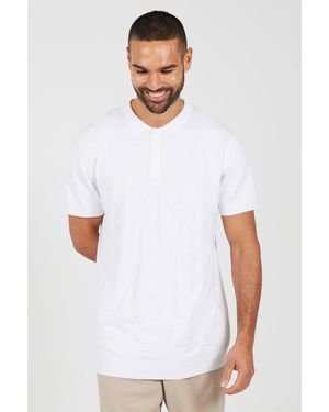 Brave Soul Jacquard Knit Short Sleeve Polo Shirt - White