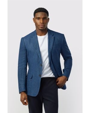 Ted Baker Single Breasted Long Sleeve Two Button Tailored Suit Jacket - Blue