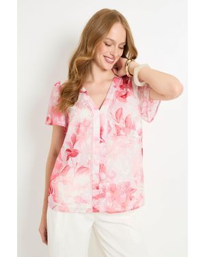 Wallis Floral Burn Out Lace Insert Blouse - Pink