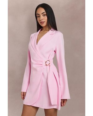 Boohoo Buckle Detail Tie Waist Tailored Blazer Dress - Pink