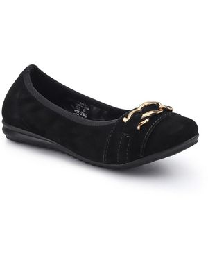 Jones Bootmaker Yvette Leather Wide-Fit Ballet Court Shoes - Black