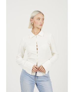 Brave Soul Long Sleeve Button Through Collared Blouse - White